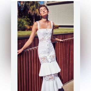 Alexis Lyssa White Pleat Midi Crochet Dress